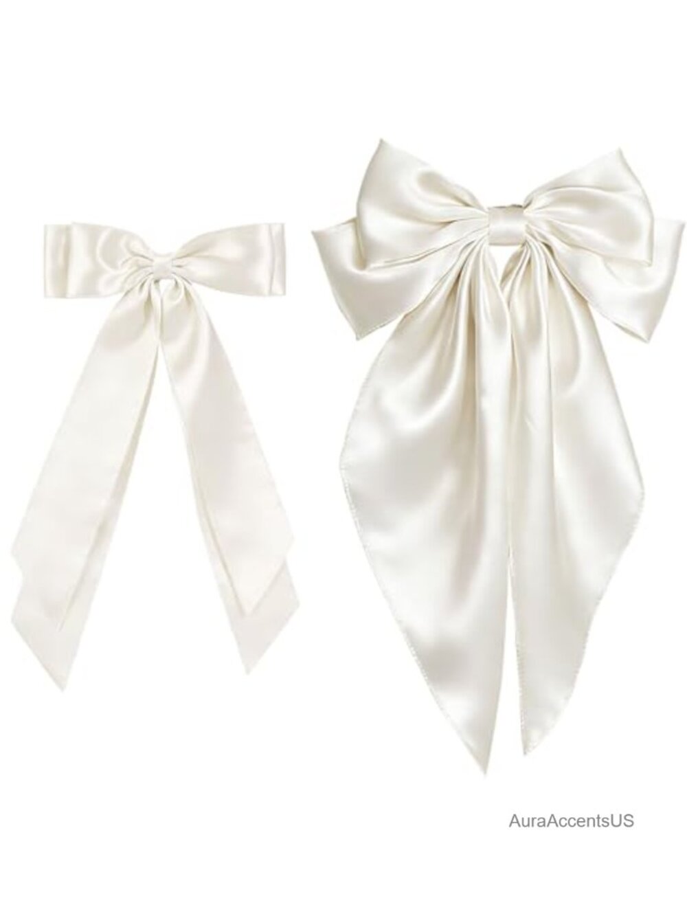 Satin Hair Bows 2 Pack Large Long Tail Bow Clips Ponytail Accessories